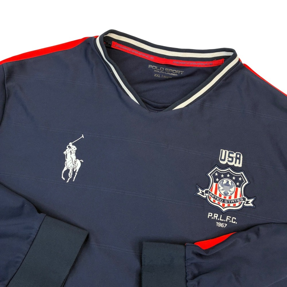 Polo Sport Ralph Lauren Jersey Mens XXL Navy USA  Performance Long Sleeve V-Neck